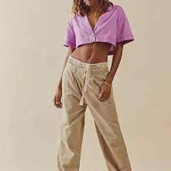 NWT Free People Honey Dew Crop Top Button Down Linen Blend Purple Size S ($78) - Picture 2 of 10